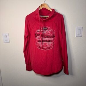 Harley-Davidson Women’s Long Sleeve Top Large Red Dallas Graphic Cotton
